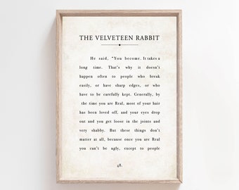 The Velveteen Rabbit, Literature Digital Printable, Book Page Quote Sign, Farmhouse Decor,  Kids Room Nursery Decor, Inspirational Words