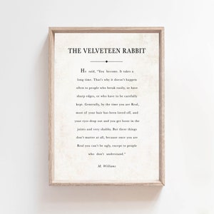 The Velveteen Rabbit, Literature Digital Printable, Book Page Quote Sign, Farmhouse Decor,  Kids Room Nursery Decor, Inspirational Words