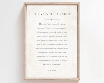 The Velveteen Rabbit, Literature Digital Printable, Book Page Quote Sign, Farmhouse Decor,  Kids Room Nursery Decor, Inspirational Words