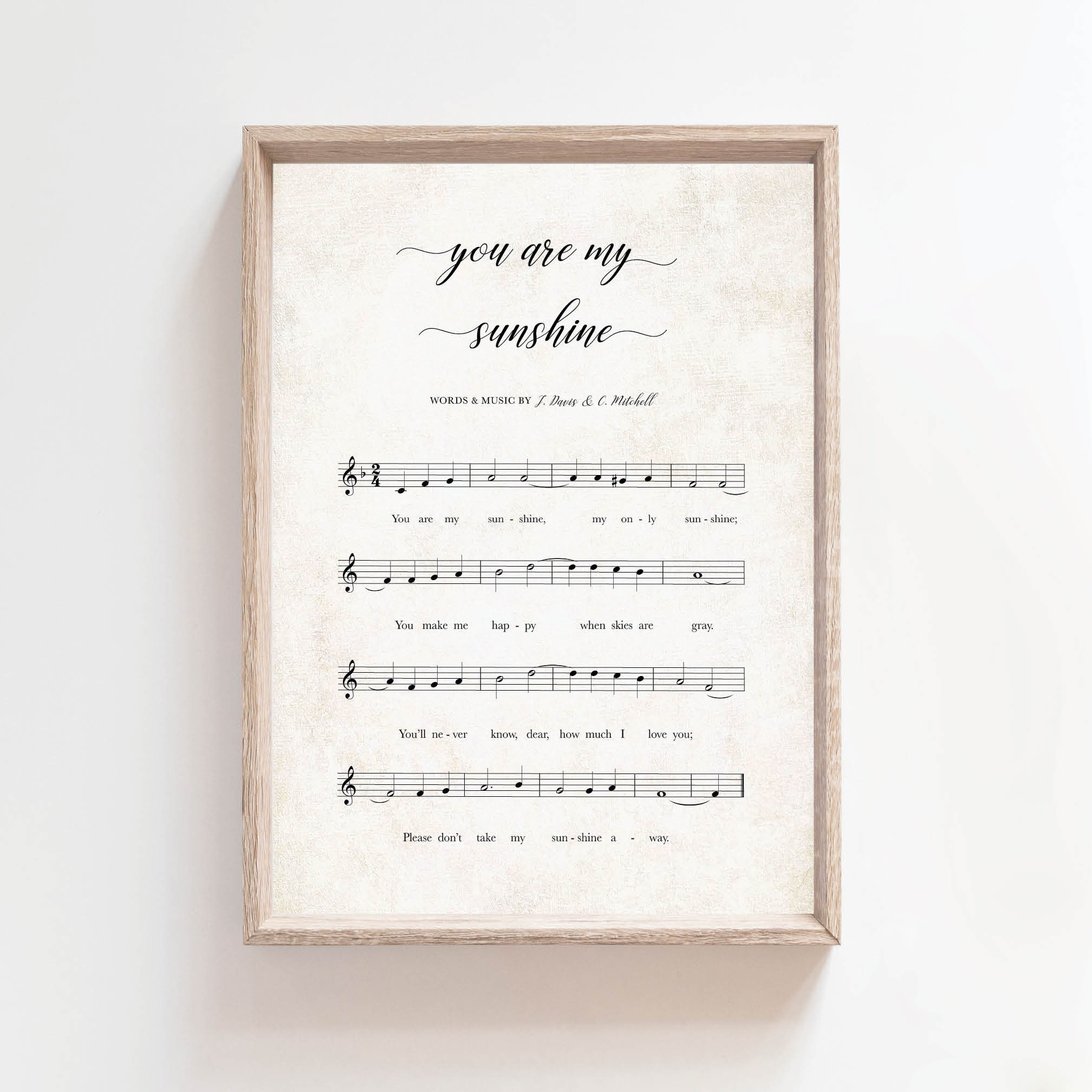 You Are My Sunshine Lyrics Print on 5x7 8x10 11x14 Handmade 