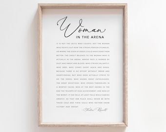 Woman in the arena, Daring Greatly, Theodore Roosevelt, Printable Quote, Wall Art, Home Decor, Inspirational, She is strong, Feminism print
