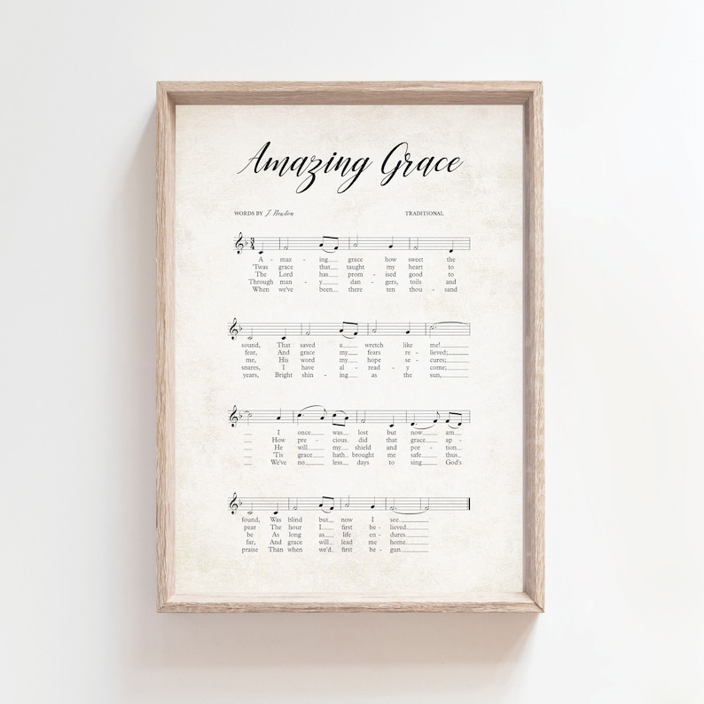 Amazing Grace Hymn Printable Sheet Music Art Wall Art Hymn Etsy