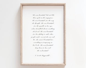 F. Scott Fitzgerald Quote Print - She Was Beautiful (Digital Download)
