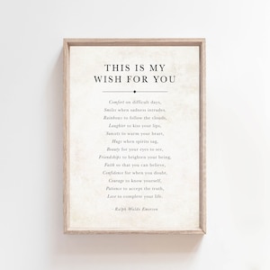 Dies ist mein Wunsch für Sie Ralph Waldo Emerson Zitat Zeichen, Inspirational Zitate Wandkunst, Abschlussgeschenk, literarische Kunst Print, Gedicht Wandkunst