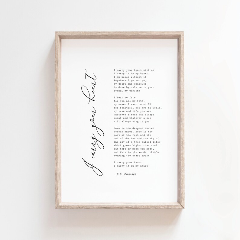 I Carry Your Heart Printable Ee Cummings E E Cummings Poems - Etsy