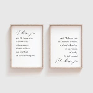 I choose you print, I choose you wall decor, i choose you printable, i'd choose you print, set of 2 prints, bedroom wall decor, quote art