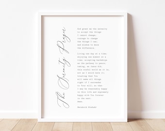 The Serenity Prayer Print, Prayer, Reinhold Niebuhr, Sobriety Gift Alcoholics Anonymous twelve step recovery, religious