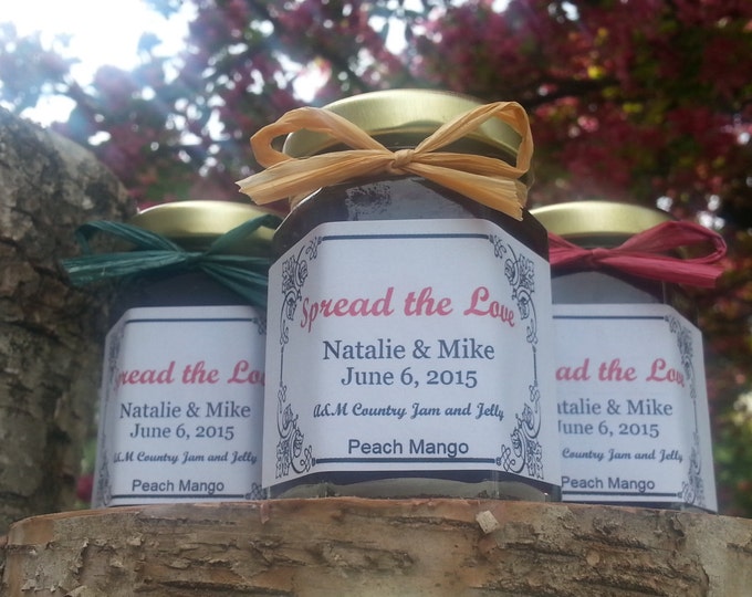 Jam Jar Wedding Favors 502 Oz Jam Jars W/ Your Choice of Jam, Colored Raffia Ribbon & Custom