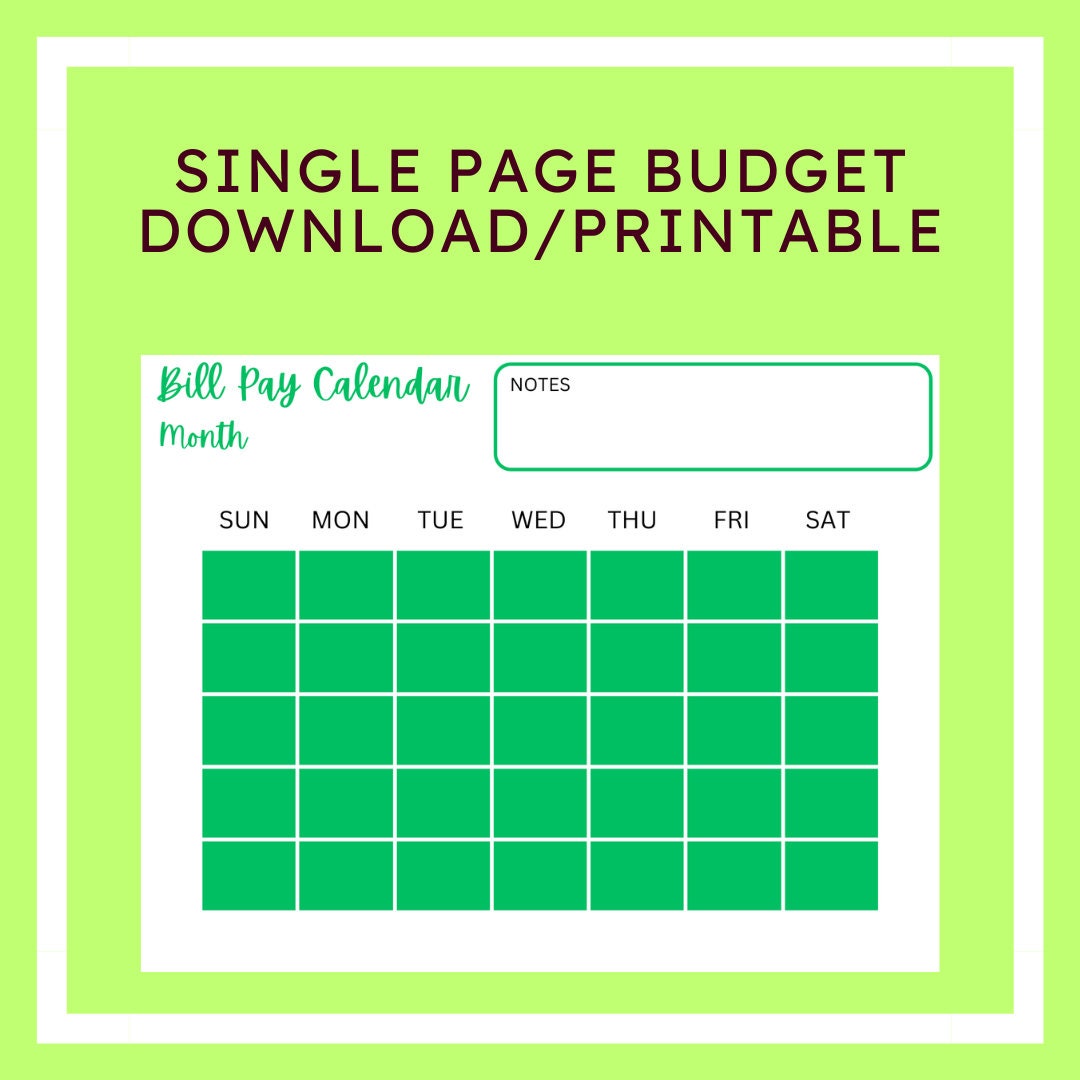 Bill Pay Calendar Digital Download Budget Printable Budget Etsy