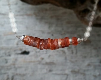 Sunstone Necklace, Natural Sunstone and Sterling Silver, Ristic Necklace, Statement Necklace, Sunstone Bar Necklace, Gemstone Necklace