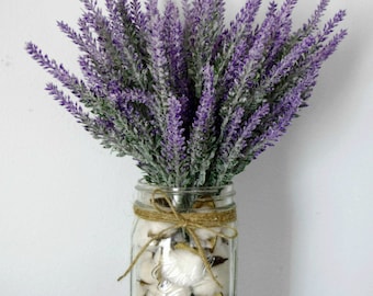Farmhouse Lavender Arrangement in Cotton Filled Mason Jar