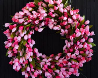 Pink Tulip Spring and Summer Front Door Wreath