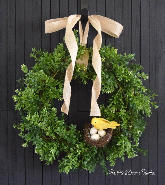 Artificial Boxwood Front Door Wreath With Bird S Nest