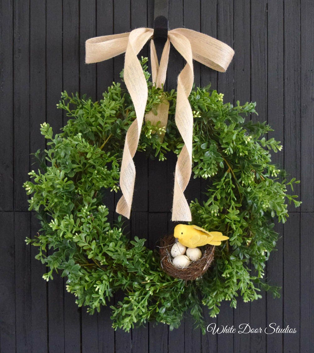 Artificial Boxwood Front Door Wreath With Bird S Nest
