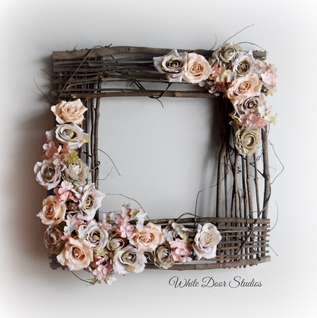 Gray And Blush Floral Square Front Door Wreath Or Wall Hanging