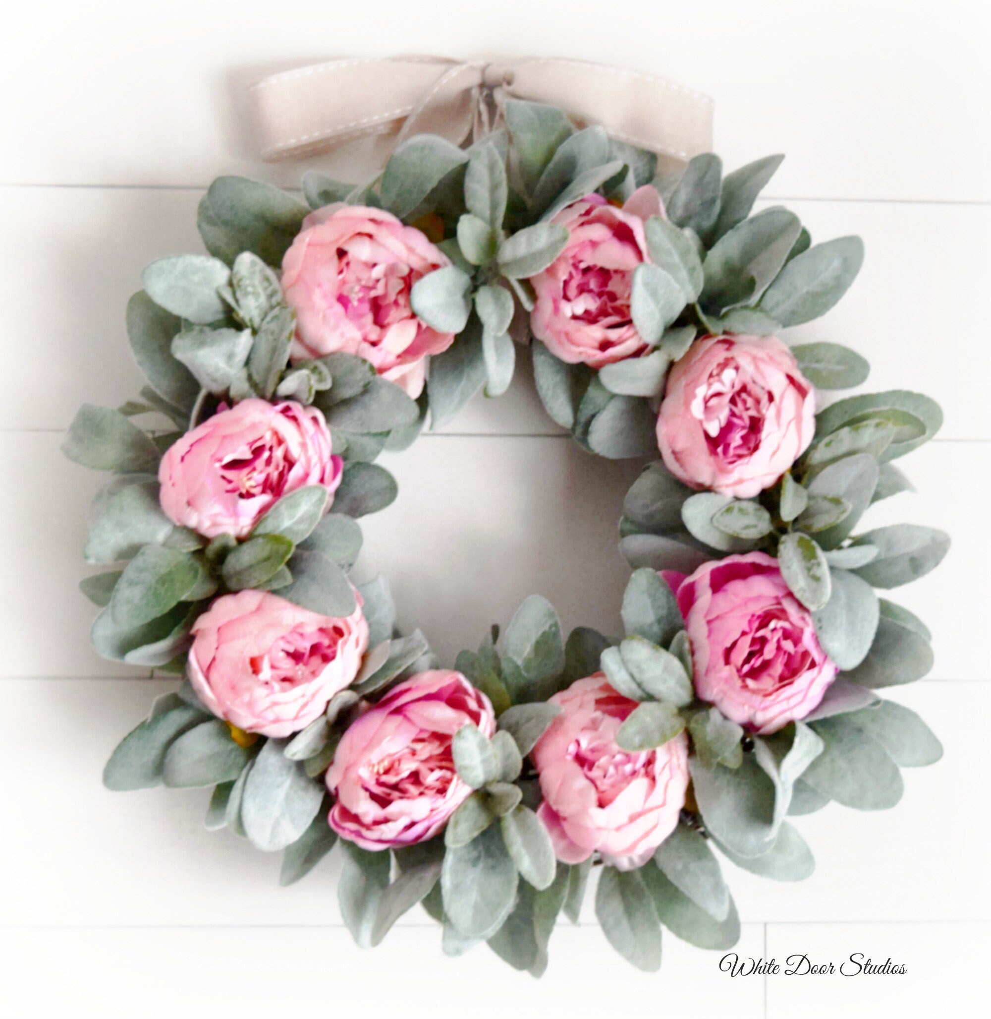Pink Peony And Lambs Ear Spring And Summer Front Door