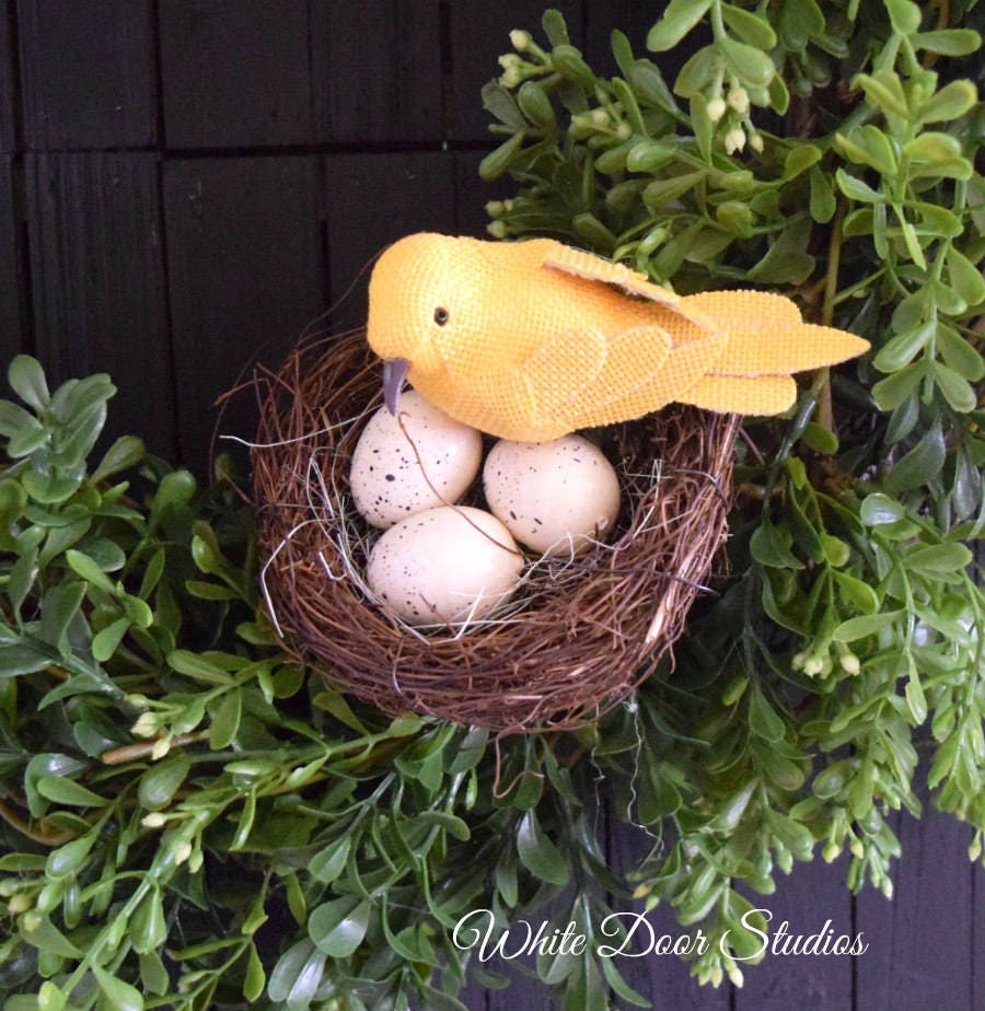 Artificial Boxwood Front Door Wreath With Bird S Nest