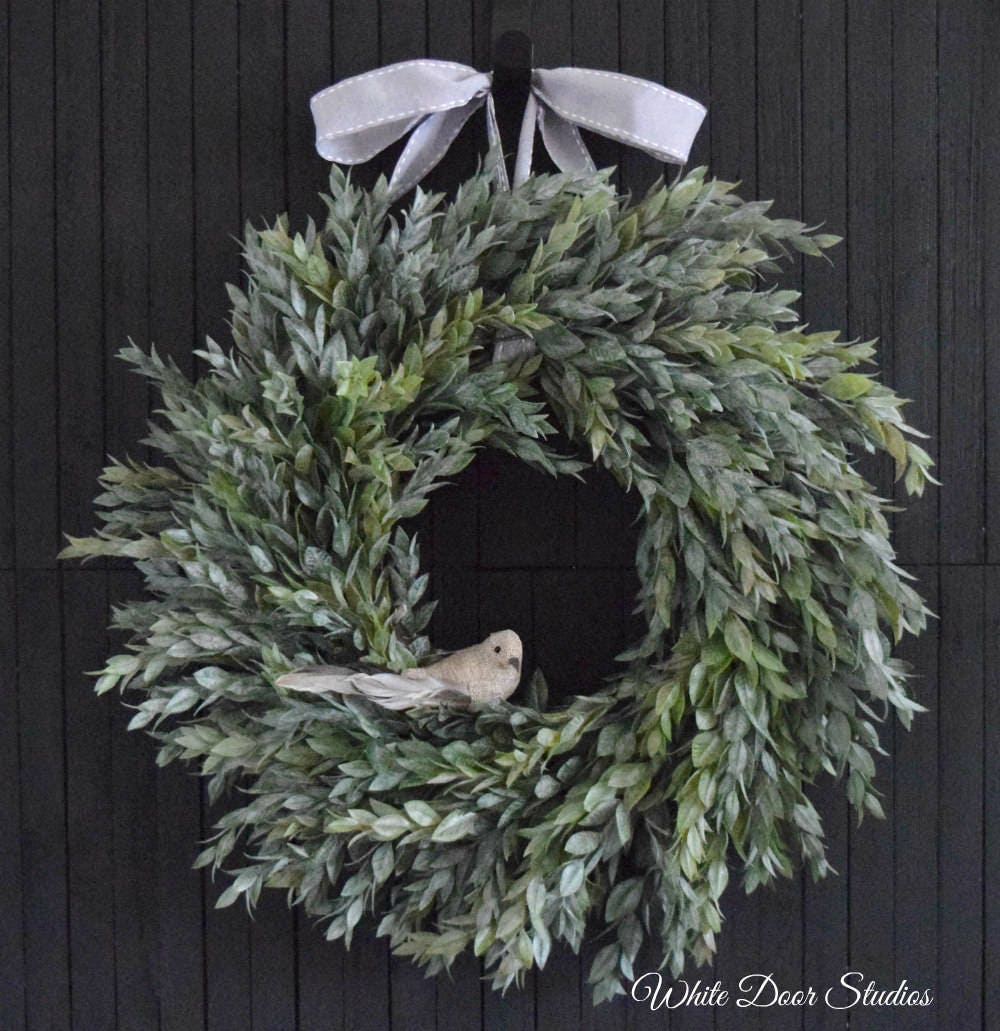 Ruscus Greenery Year Round Front Door Wreath Rustic