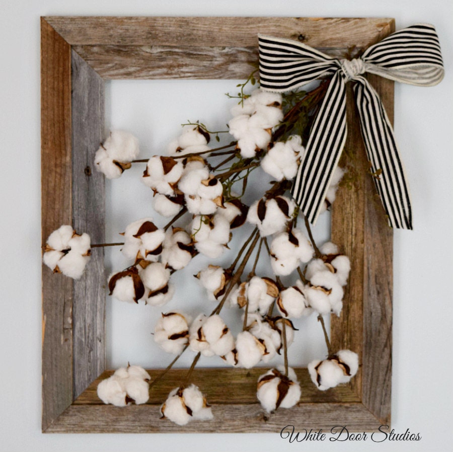 Rustic Barnwood Framed Cotton Stems Farmhouse Wall Decor ... Rustic Barnwood Framed Cotton Stems Farmhouse Wall Decor