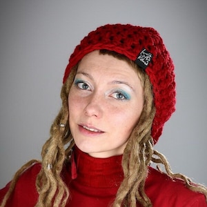 DreadLove Mono Red handmade • hat • cap • for • dreads • dreadlocks • wool • woolen • dreadhat • rasta • boho • hippie • rasta /
