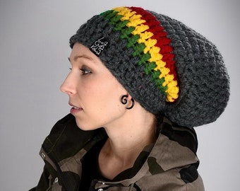 DreadLove Rasta DARK GREY / handmade • hat • cap • for • dreads • dreadlocks • wool • woolen • dreadhat •  boho • hippie • rasta /