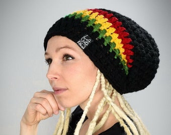 DreadLove Rasta black  / handmade • hat • cap  • rasta • wool • woolen • dread • boho • hippie • lifestyle • dreadlocks  • reggae  /