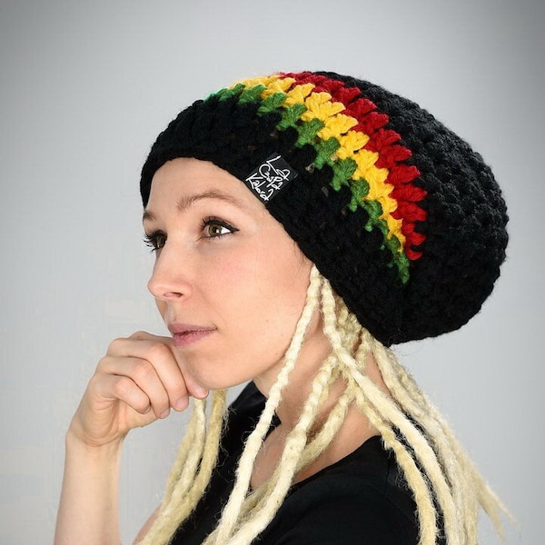 DreadLove Rasta noir / fait main • chapeau • casquette • rasta • laine • laine • dread • boho • hippie • lifestyle • dreadlocks • reggae /