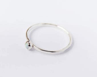 Tiny opal ring, white opal ring, stacking ring, sterling silver ring, delicate ring, stackable ring, gift for her, dainty ring, skinny ring