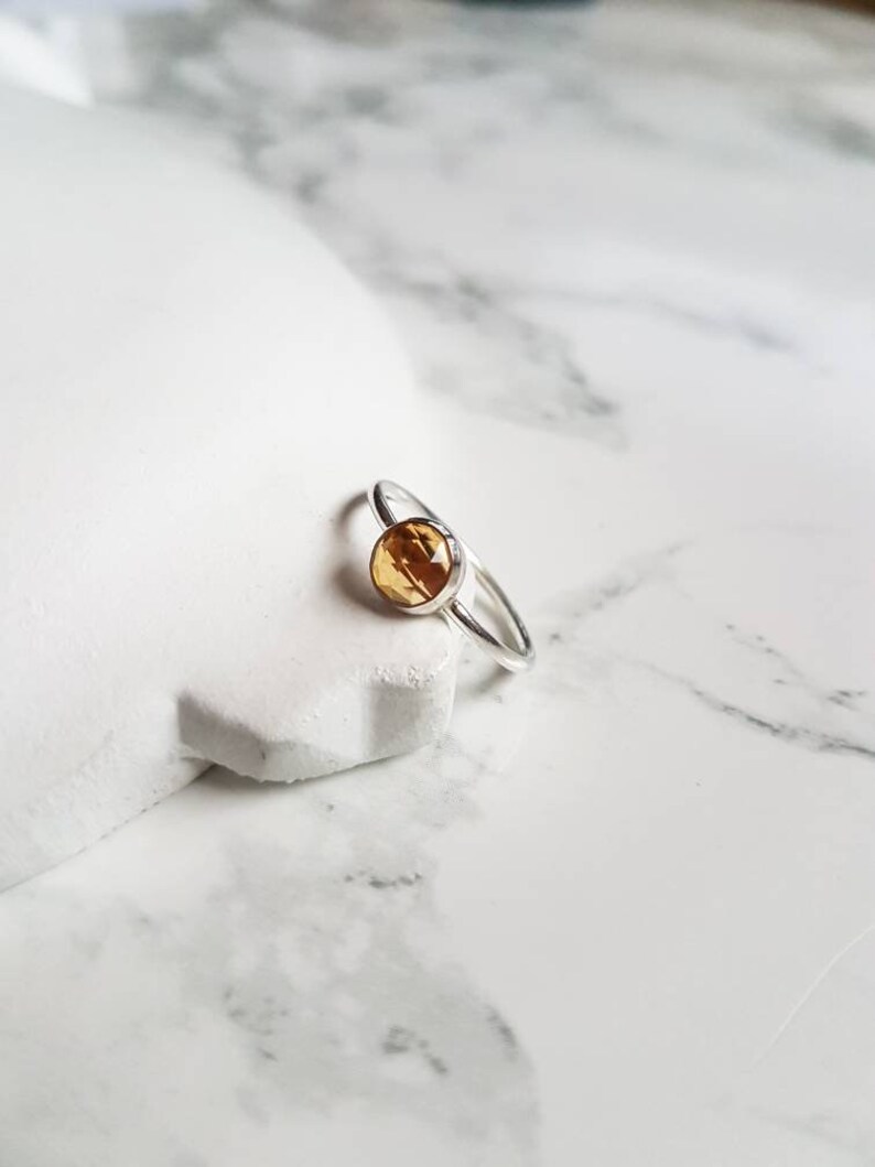 sterling silver ring gift for her natural gemstone ring gift idea rose cut stone November birthstone ring delicate ring Citrine ring