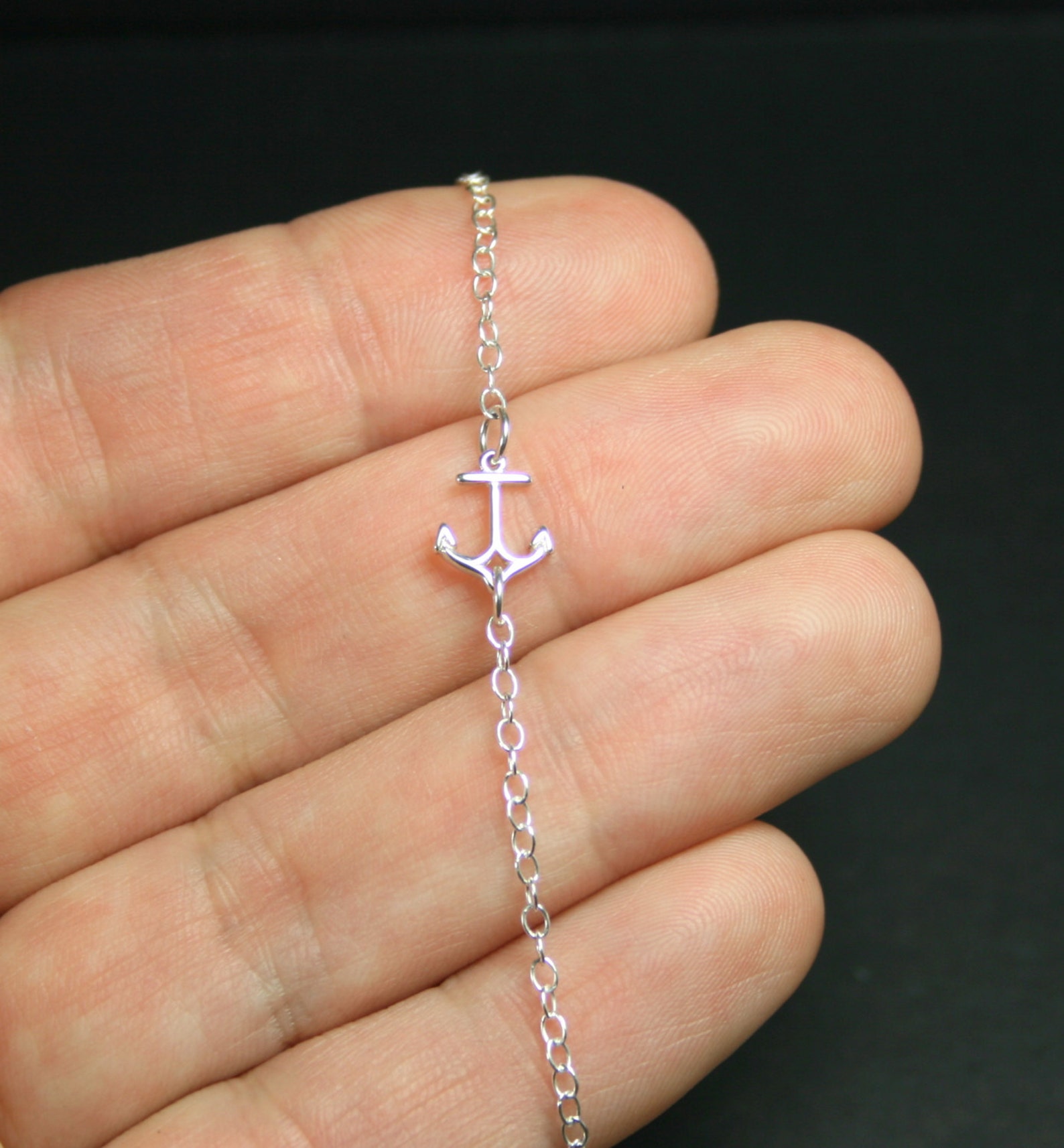 Tiny Sterling Silver Anchor Necklace Sideway Anchor Delicate Etsy