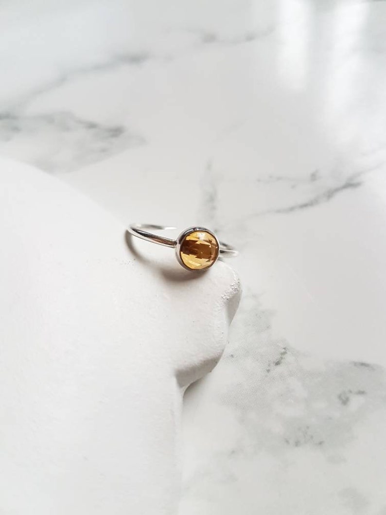 sterling silver ring gift for her natural gemstone ring gift idea rose cut stone November birthstone ring delicate ring Citrine ring