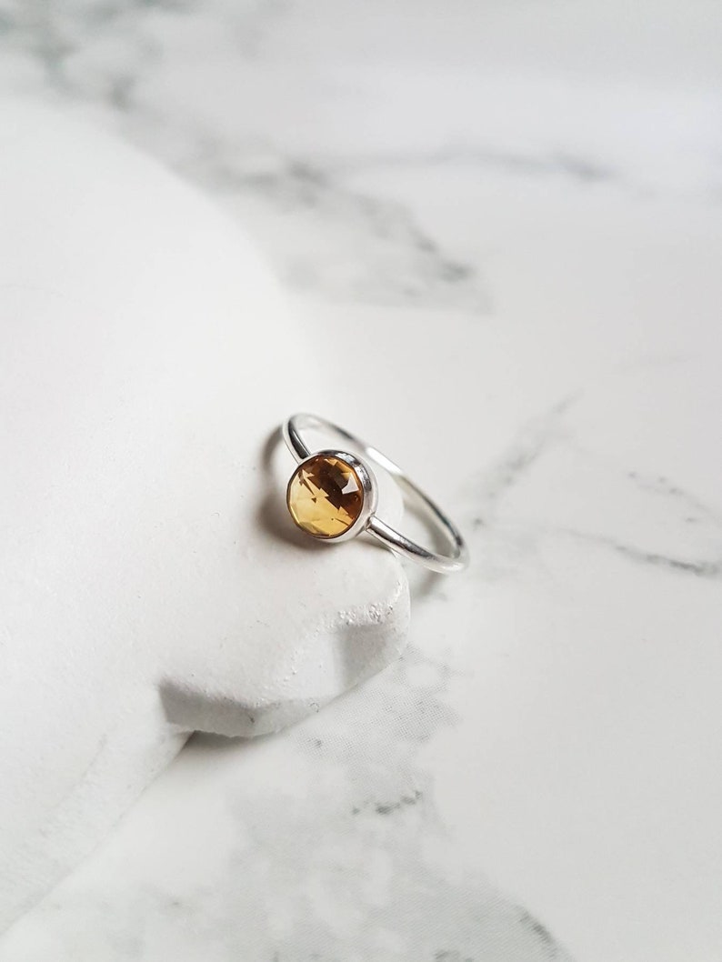 sterling silver ring gift for her natural gemstone ring gift idea rose cut stone November birthstone ring delicate ring Citrine ring