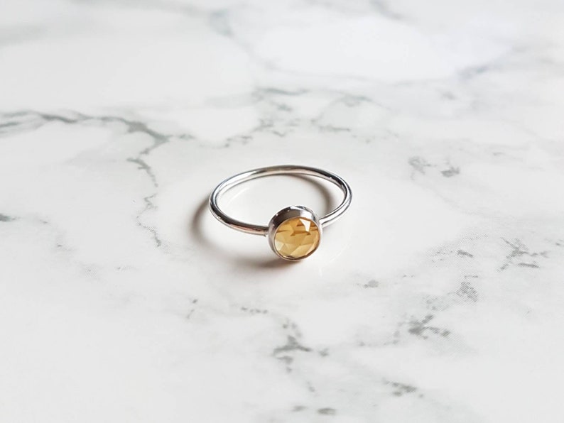 sterling silver ring gift for her natural gemstone ring gift idea rose cut stone November birthstone ring delicate ring Citrine ring