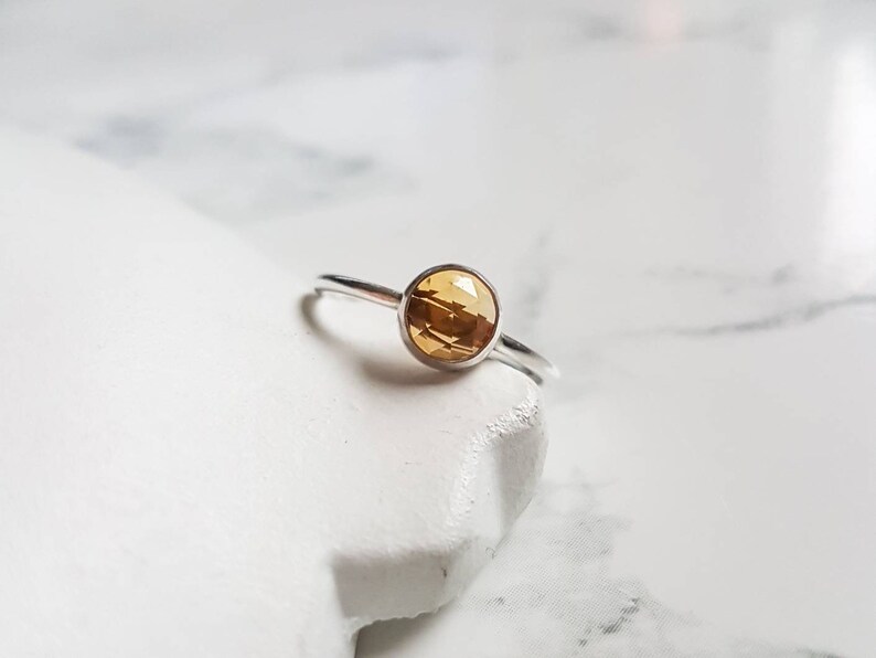 sterling silver ring gift for her natural gemstone ring gift idea rose cut stone November birthstone ring delicate ring Citrine ring