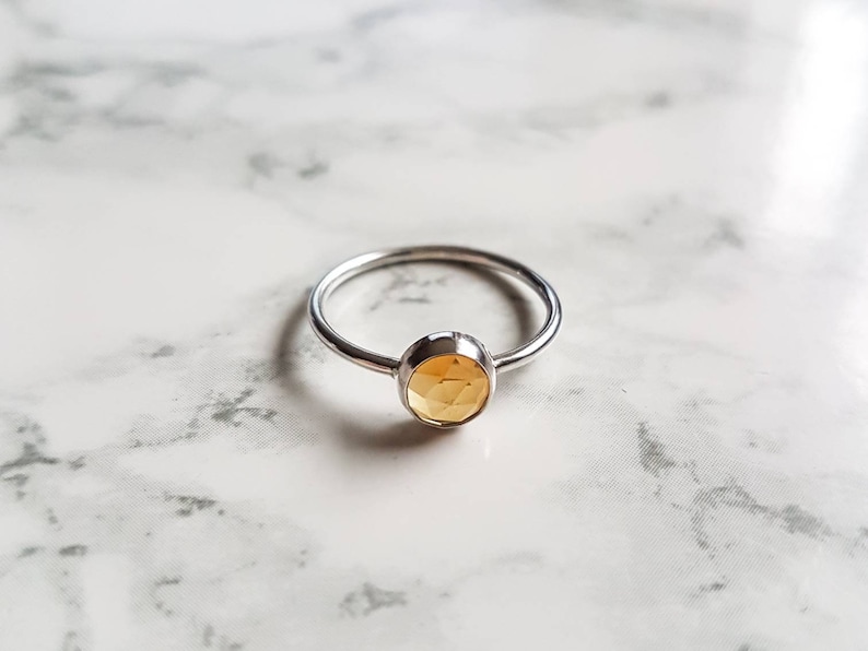 sterling silver ring gift for her natural gemstone ring gift idea rose cut stone November birthstone ring delicate ring Citrine ring