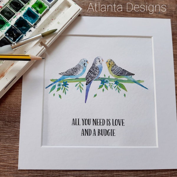 Budgies - Customised Quote Watercolour Print