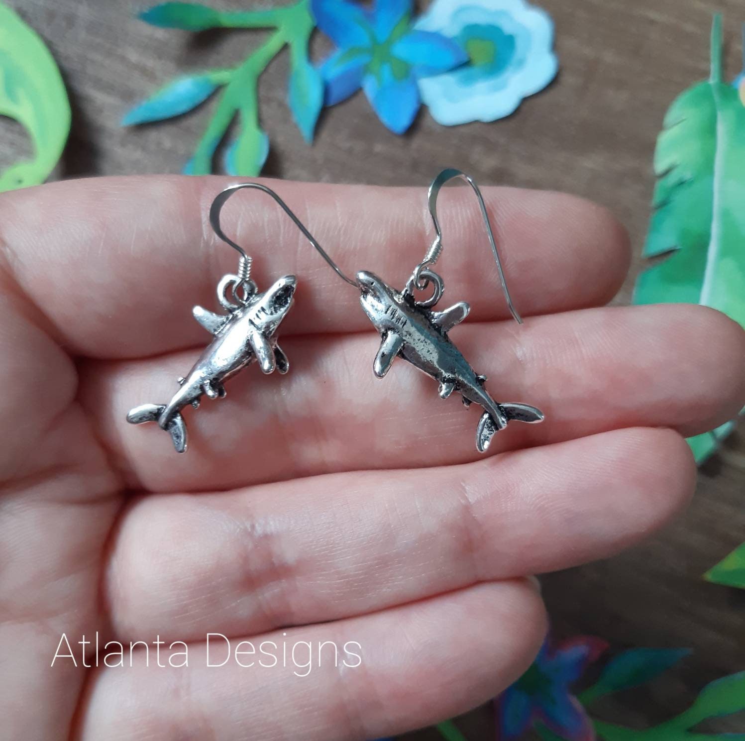 Scuba Diving 3D Great White Shark Drop Earrings optional Etsy UK