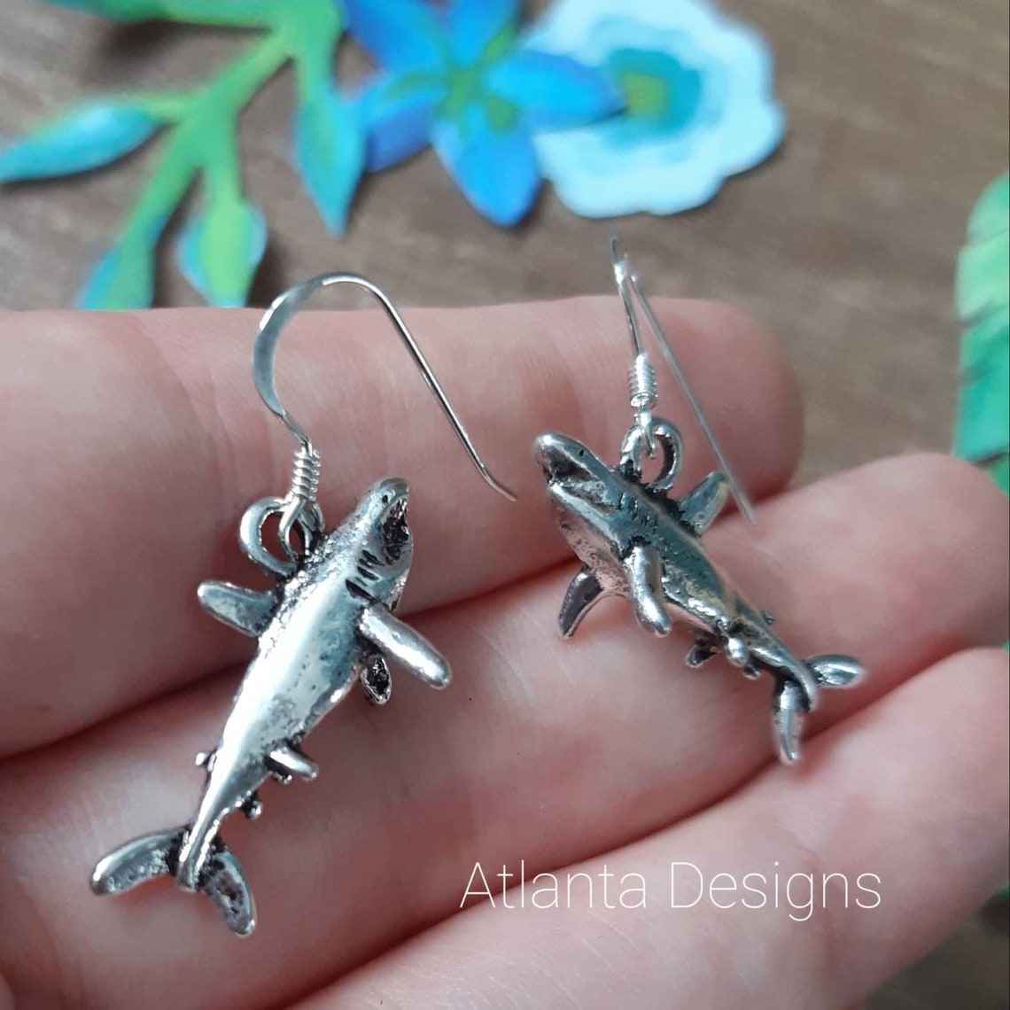 Scuba Diving 3D Great White Shark Drop Earrings optional Etsy UK
