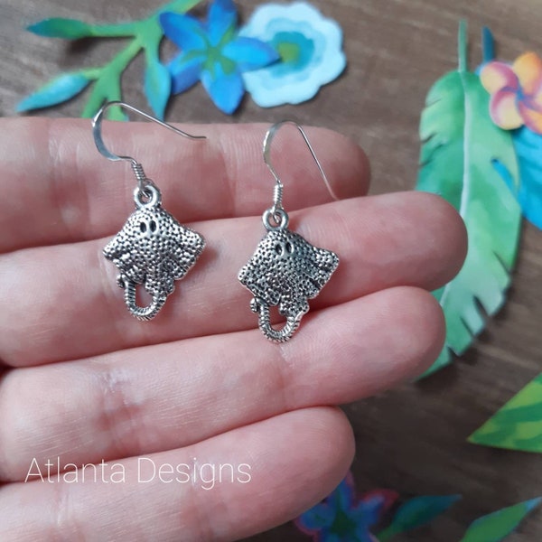 Scuba Diving Spotted Eagle Ray/ Stingray Drop Earrings (Optional Sterling Silver Hook Upgrade)