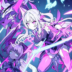 Anime Pink and Blue Action - Digital Art - Download