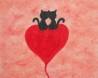 Love Cats Card, Heart, Funny Art Card, Engagement, Wedding, Two Black Cats Lesbian Anniversary Card, Gay Valentine Day