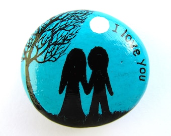 Painted Stone, Love Gift for Him, Anniversary for Her, Romantic Art, Unique Hand Painted Pebble, Girlfriend Boyfriend, Small Gift, Tree Rock
