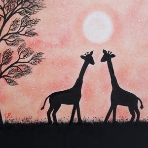 Giraffe Card, Romantic Animal Card, Love Art Card, Giraffes Silhouettes, Anniversary Card, Engagement Card, Two Giraffes, Valentines Cards