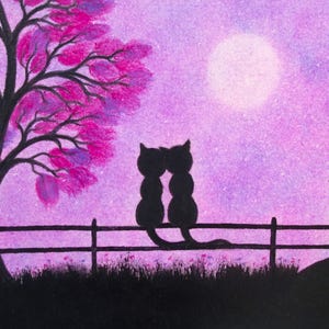 Carte de chat, carte d'anniversaire d'amour pour lui, carte de lune arbre aux chats noirs, carte romantique pour elle, deux chats, carte de fiançailles gay, lesbiennes de la Saint-Valentin