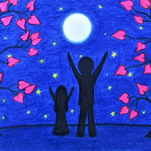 Vater Tochter Karte, spirituelle Vatertagskarte, Mond Sterne Karte, Herzen Baum Mädchen Karte, Tochter Geburtstagskarte, Papa, Astronomie, Weihnachten