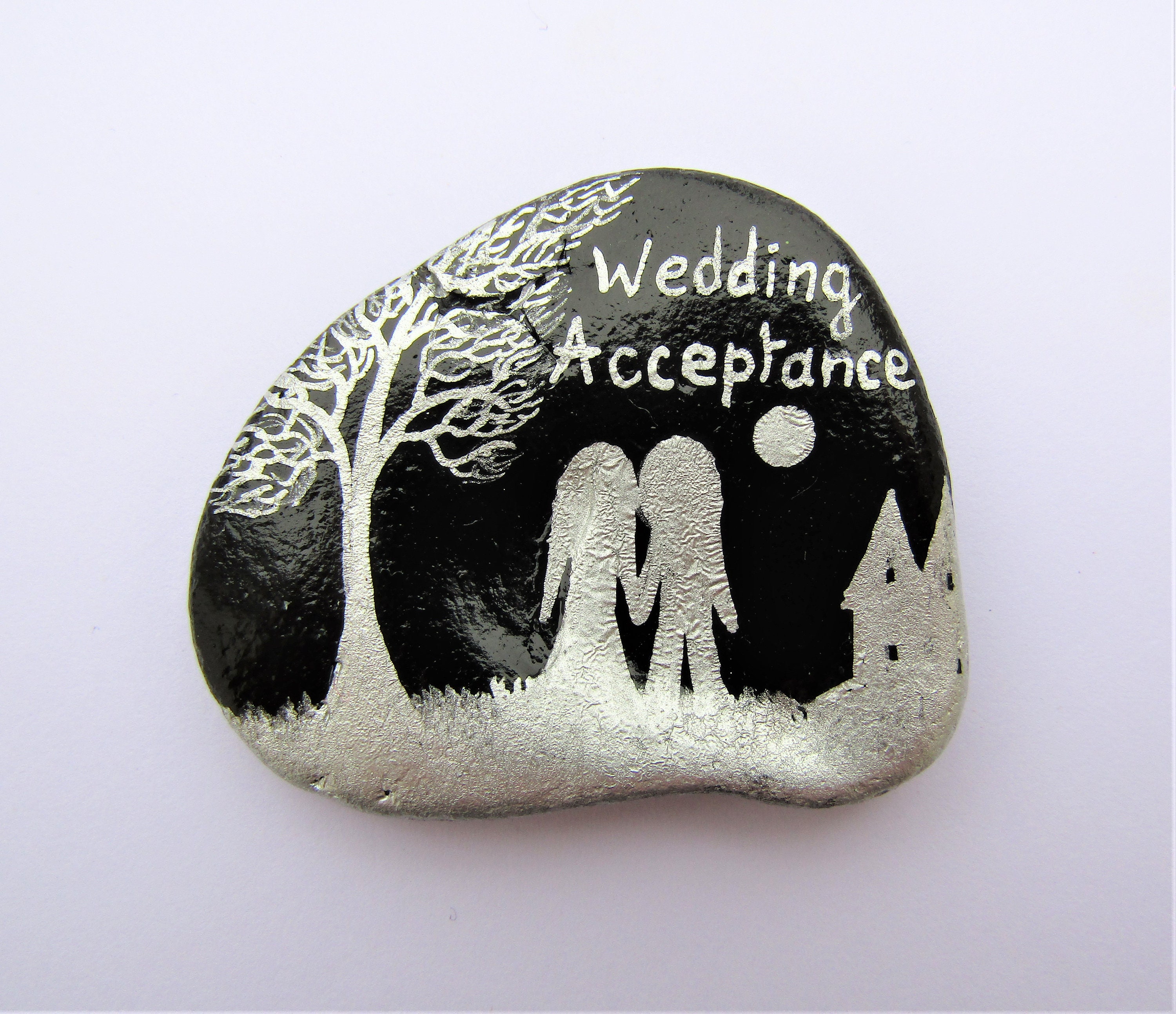 Carte d'acceptation de mariage, Carte de voeux arbre couple peinte à la main, Carte d'art unique, Coquillage, Acceptation de couple romantique, Art de coquillage
