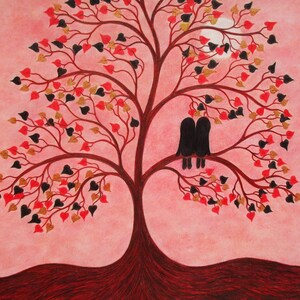 Biglietto d'auguri con cuori d'albero, arte romantica, biglietto d'auguri per coppia d'amore per anniversario, anima gemella, lesbica, biglietto di fidanzamento, matrimonio, biglietto di San Valentino astratto, sorelle