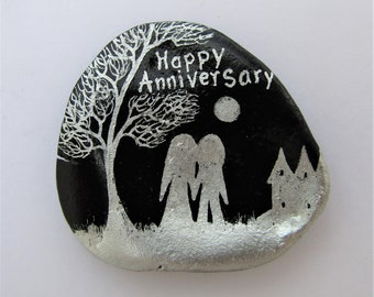 Anniversary Card for Couple, Unique Happy Anniversary Card for Him, For Her, Hand Painted Shell, Romantic Couple Tree Moon Card, Love Art