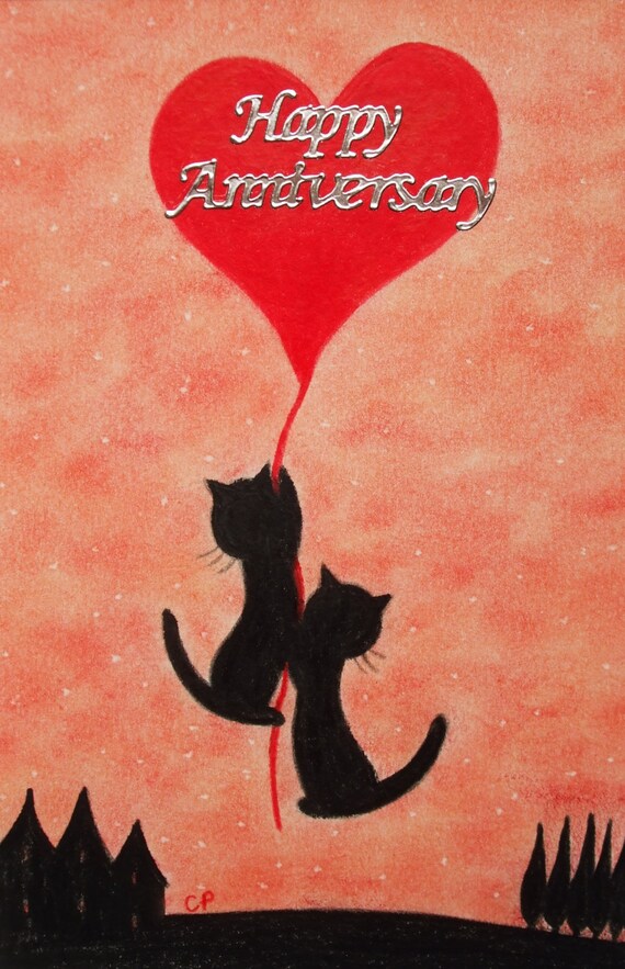 Chat De Carte D Anniversaire Coeur Et Chats Noirs Carte Etsy Chat De Carte D Anniversaire Coeur Et Chats Noirs Carte Etsy