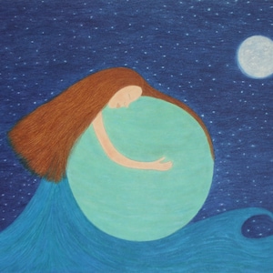 Spirituele kaart, Moederdag, natuurkunstkaart, aarde maan sterren zee, dochterkaart, condoleancekaart, sterfgeval blanco kaart liefde, abstracte kunst
